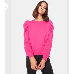 Rebecca Minkoff Janine Puff Sleeve Crewneck Sweatshirt sz XS Fuchsia Pink